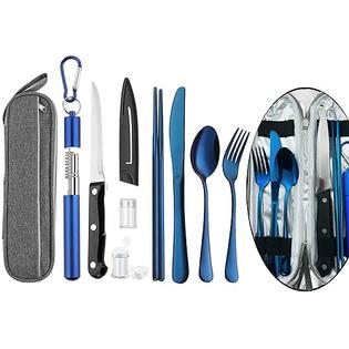 HOMMALY Portable Travel Reusable Utensils Silverware with Case
