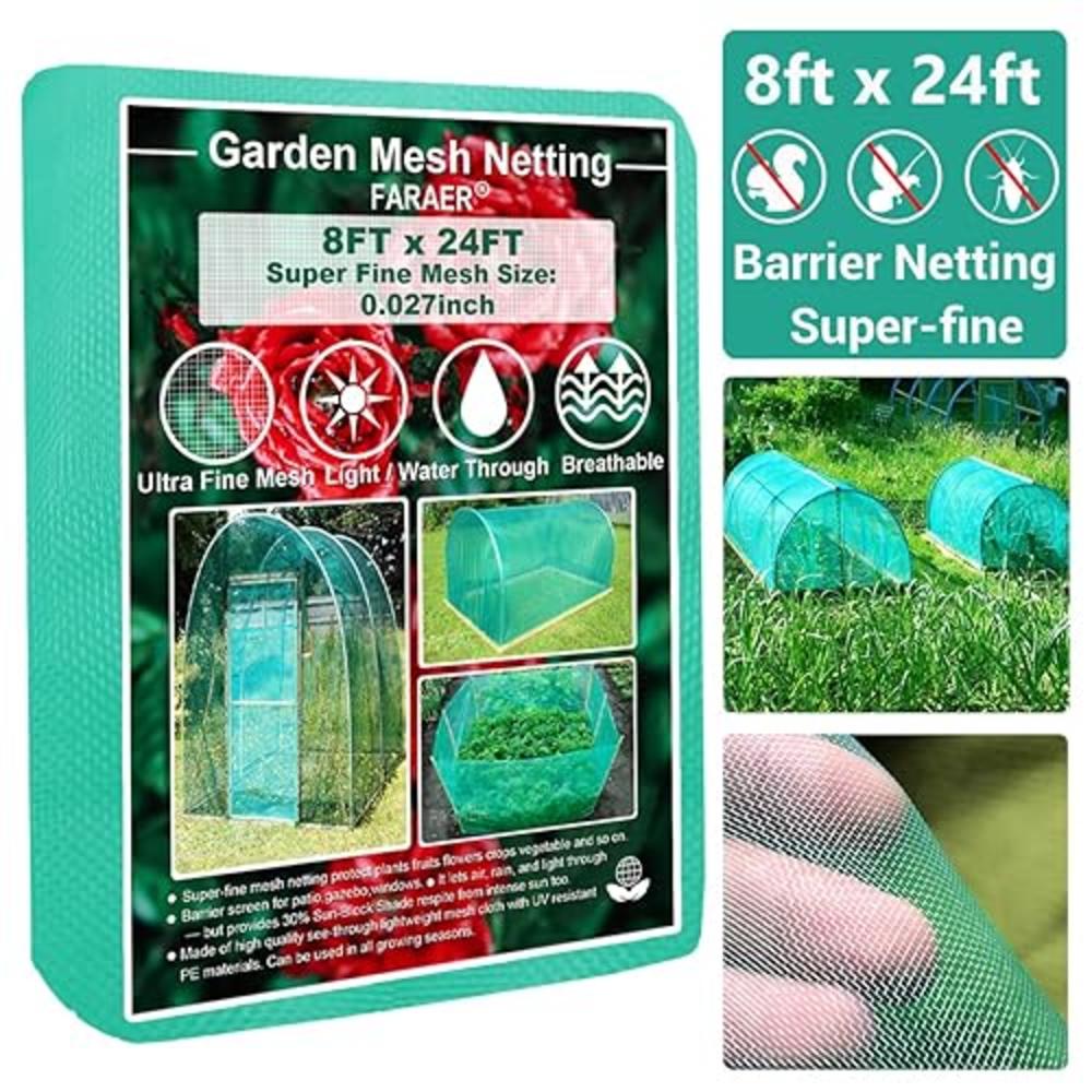 Faraer Garden Barrier Netting, Plant Covers 8x24ft Extra Fine Mesh 30% Sun Net Green Sunblock Mesh Shade Protection Netting for Vegetab