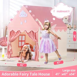 SISTICKER Fairy Princess Play Tent - Pink Castle Playhouse For Girls With Mesh Windows