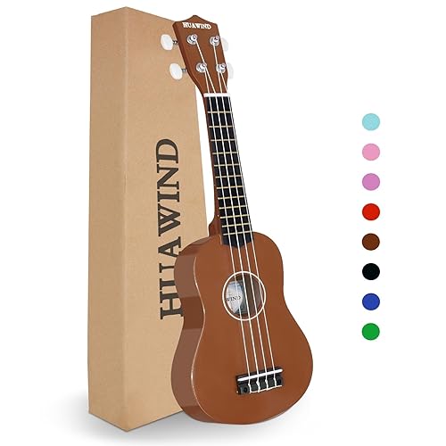HUAWIND 21 Inch Soprano Ukulele for Beginners, Four String Wood Hawaiian toddler Ukulele with Gig Bag (Brown)