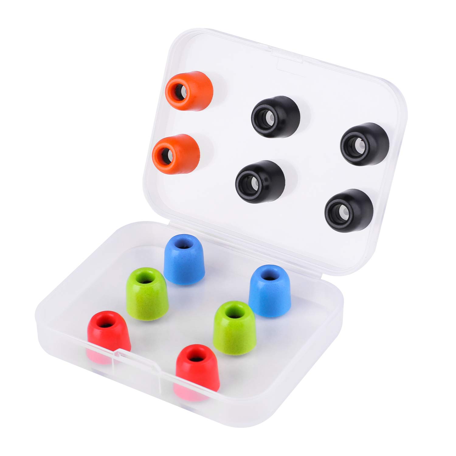LUDOS Comfy Earbuds Replacement Memory Foam Ear Tips for Ear Buds and Earphones, with Color Red Green Orange Blue Eartips, Washa