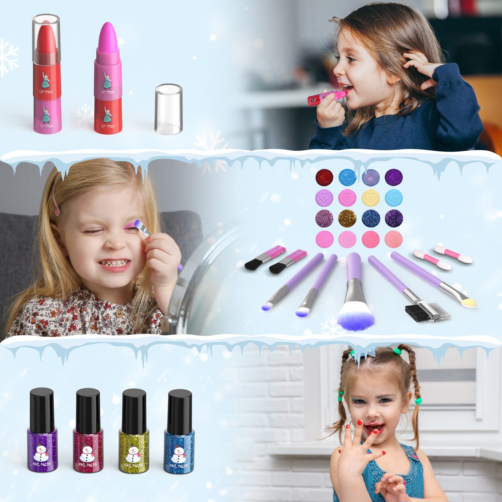 girlsHome Kids Makeup Kit for girl 35 Pcs Washable Toddler Makeup Kit, girl Toys Real cosmetic Little girls Makeup Set, Safe & N