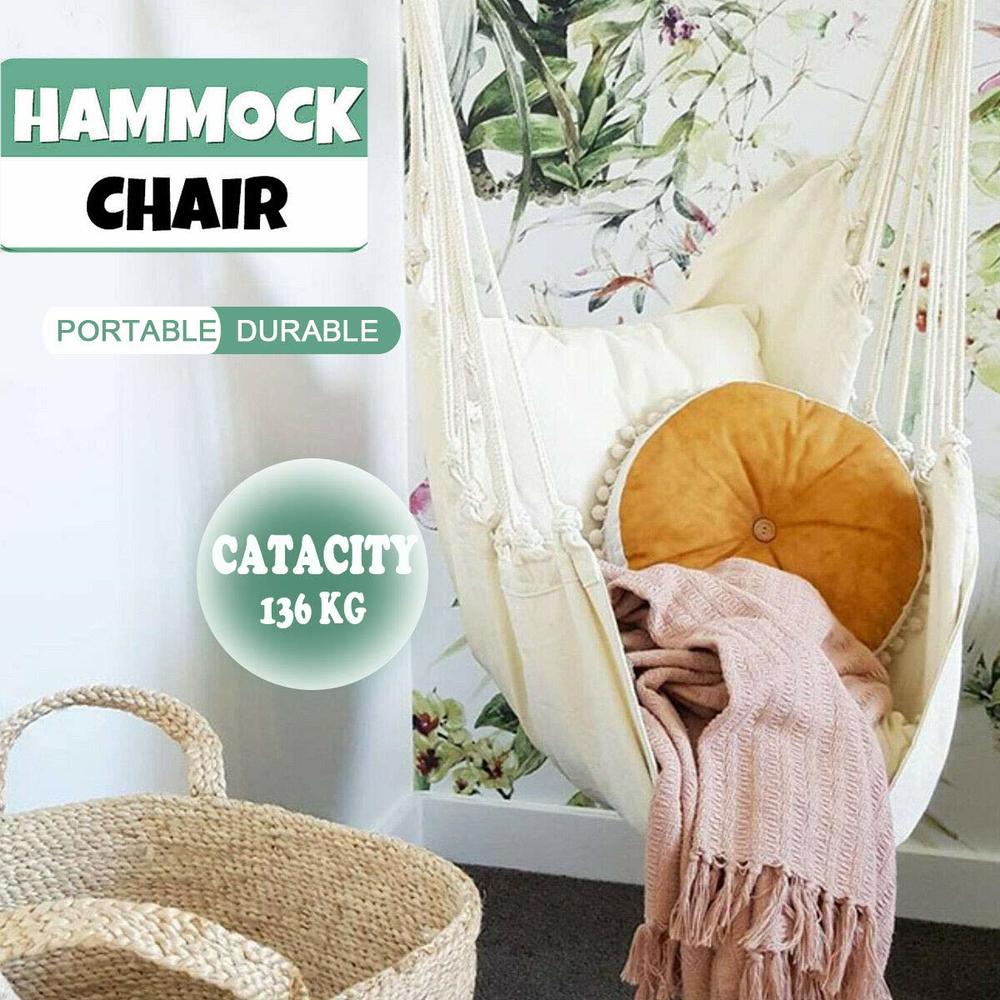 Hatisan Hammock Chair Hanging Rope Swing Seat for Indoor Outdoor, Sturdy Cotton Weave Hammock Swing, Max 300Lbs Hanging Hammock Chair fo