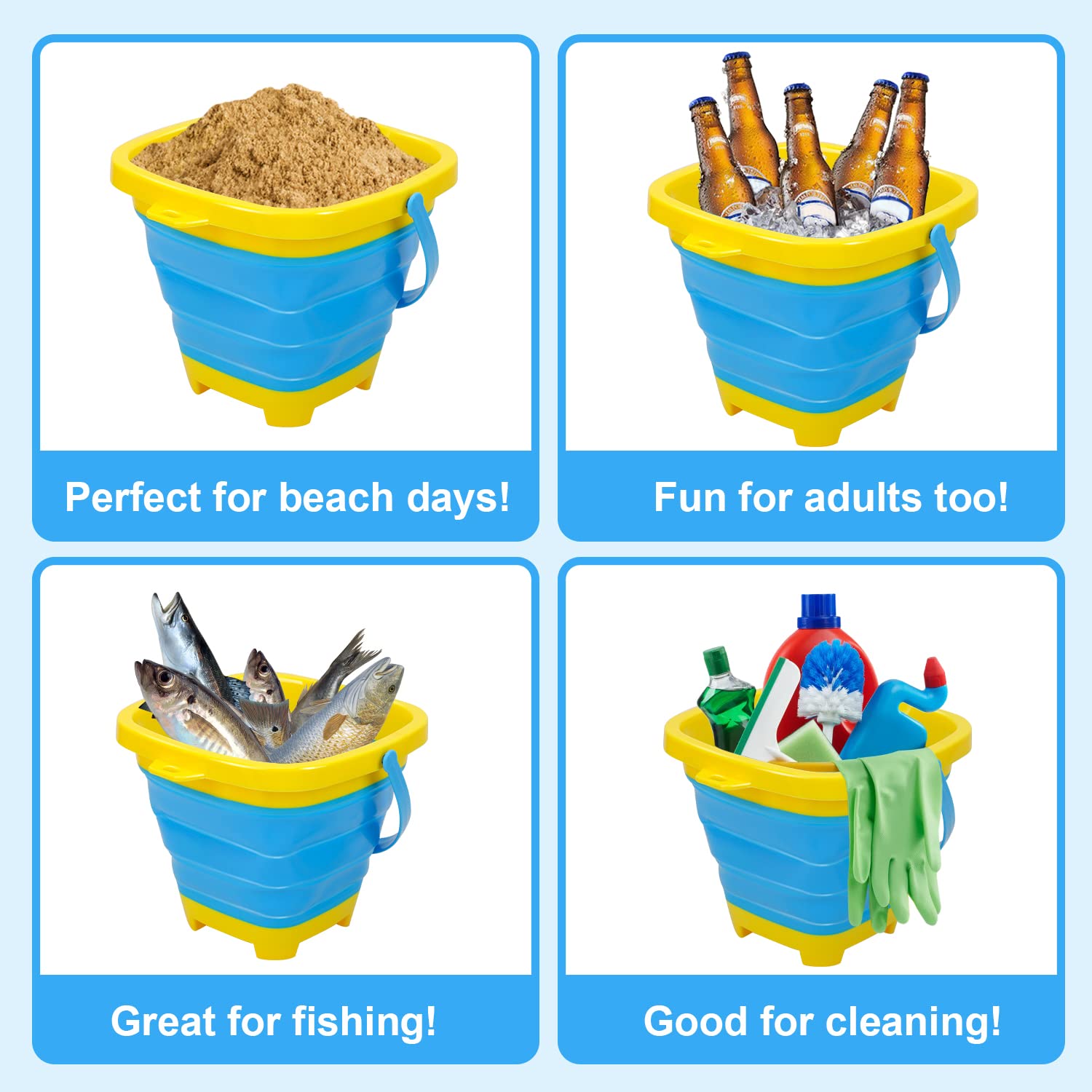 TOY Life Beach Toys, Sand Toys for Kids with 4 Collapsible Beach Buckets, Beach Toys Toddlers 1-3, Beach Toys for Kids Ages 4-8,