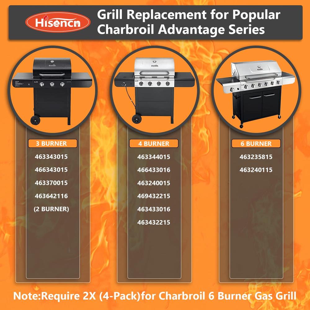 Hisencn Grill Replacement Parts for Charbroil Advantage Series 4 Burner 463344015 463432215 463240015 463343015 Gas Grills 3 Bur