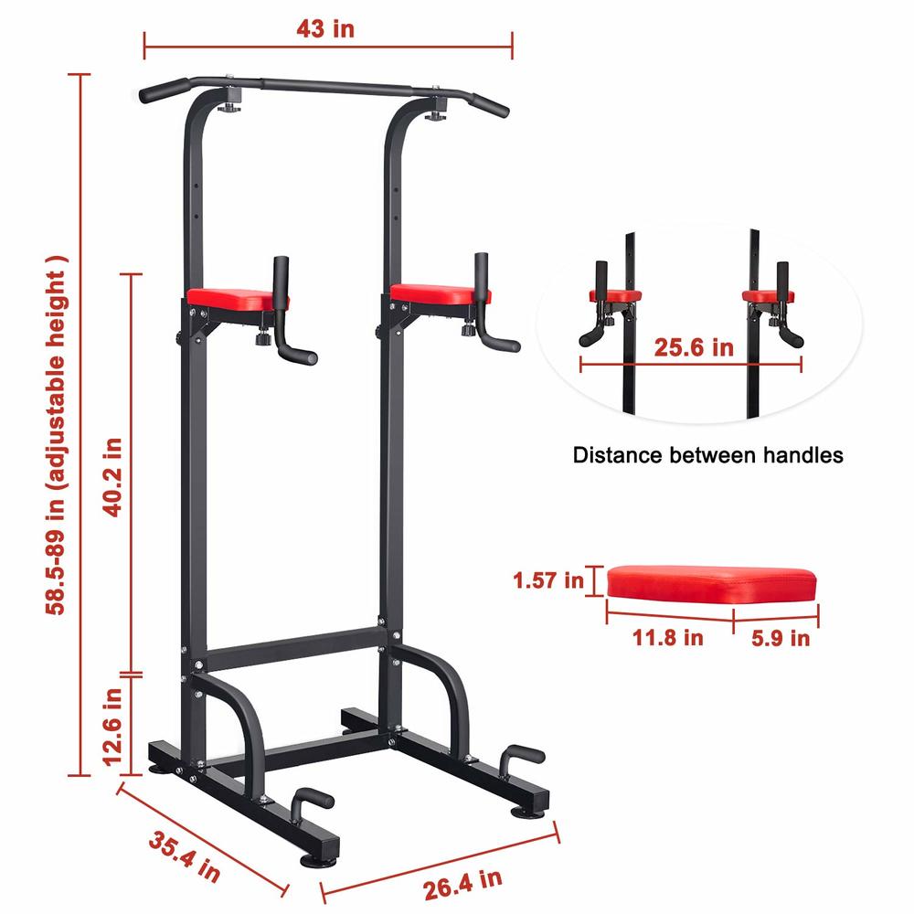 RELIFE REBUILD YOUR LIFE Power Tower Pull Up Bar Dip Station for Home Gym Adjustable Height Strength Training Workout Equipment