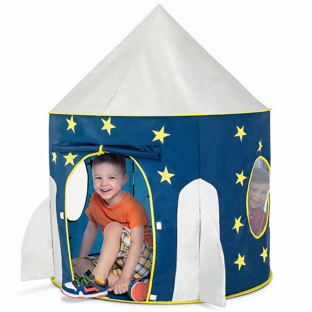 FoxPrint Rocket Ship Tent - Space Themed Pretend Play Tent - Space Play House - Spaceship Tent For Kids - Foldable Pop Up Star P
