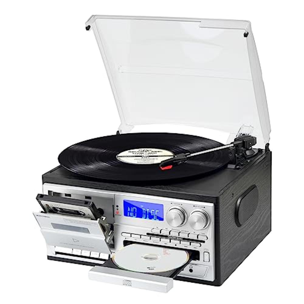 MUSITREND 9 in 1 Record Player 3 Speed Vinyl Turntable with Bluetooth AM FM Raido Cassette CD USB SD Play Bulit-in Stereo Speake