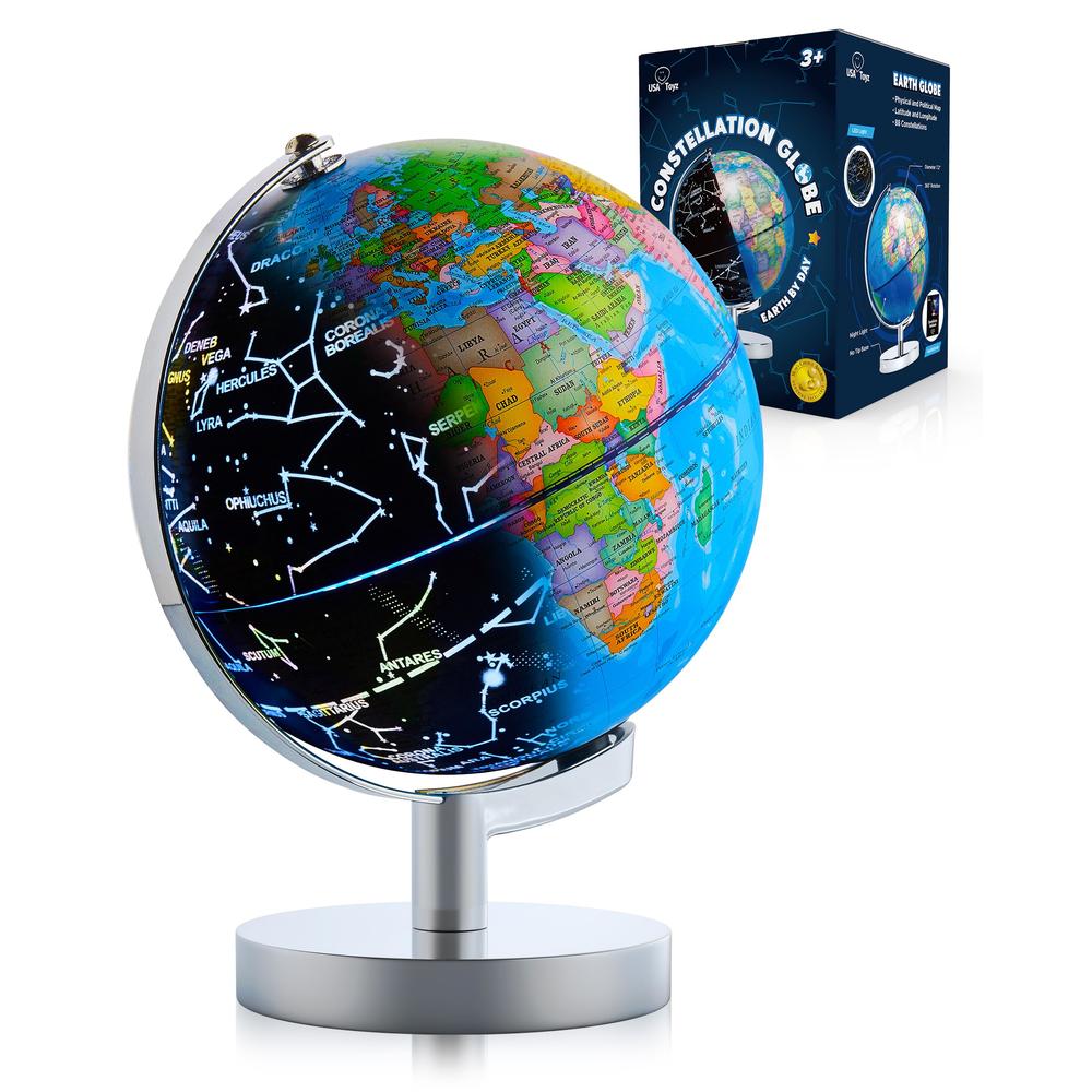 USA Toyz Illuminated Globe for Kids Learning- Globes of the World with Stand 3-in-1 STEM Kids Globe, Constellation Night Light D
