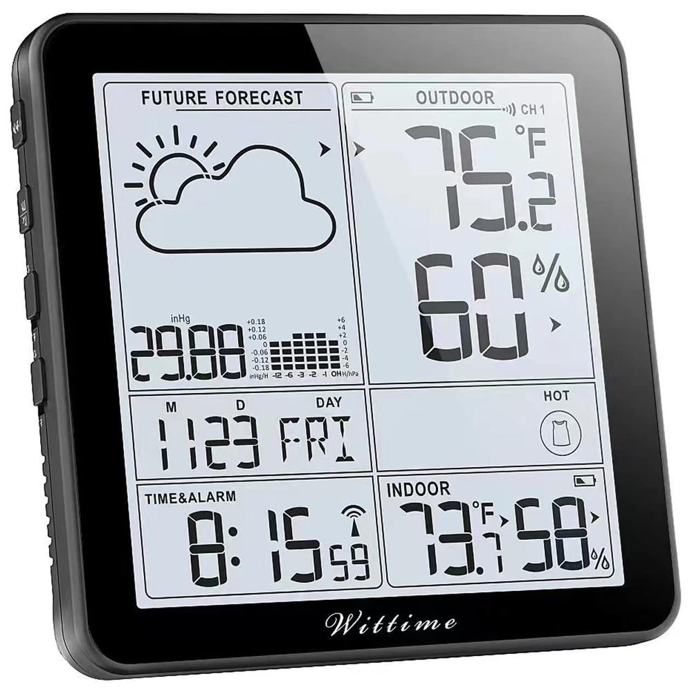 Wittime 2180 Weather Station with Atomic Clock Indoor Outdoor Thermometer Wireless Wireless Temperature and Humidity Monitor Ins