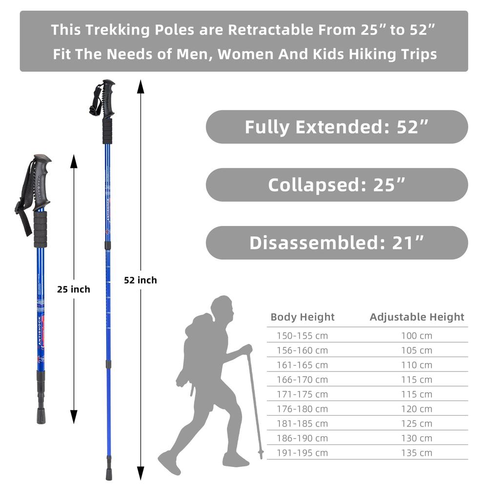 Aihoye Trekking Poles, Collapsible Lightweight Shock-Absorbent Hiking Walking Sticks Adjustable Aluminum Hiking Poles for Women
