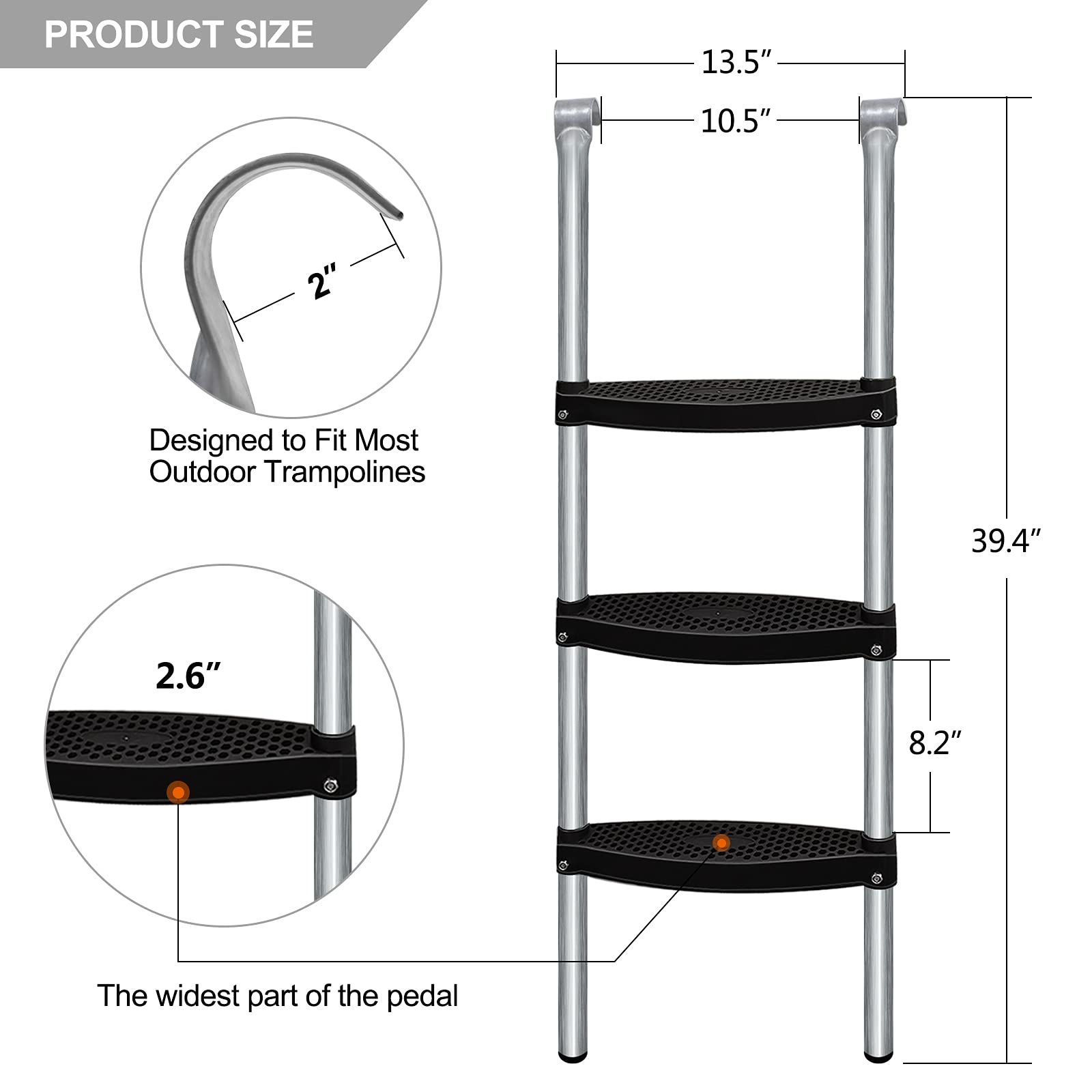Rukars Trampoline Ladder, 3-Step Wide Universal Trampoline Ladder for Kids, Easy to Install Trampoline Accessories Trampoline St
