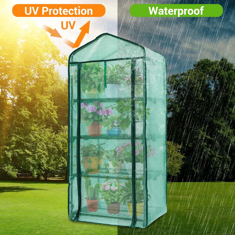 Ohuhu Mini Greenhouse for Indoor Outdoor, Small Plastic Plant Green House 4-Tier Rack Stand Portable Greenhouses with Durable PE