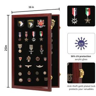 Verani VERANI Pin Display Case 16x25 Pin Collection Display Box Military  Medal Display Frame with 98% Uv Protection Acrylic Door for Be