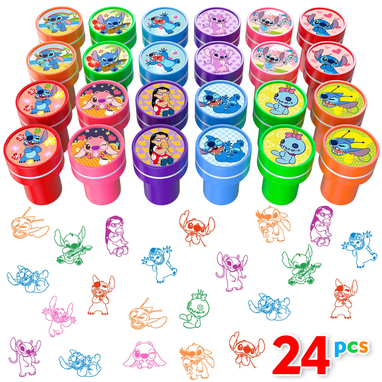 AFZMON Lilo and Stitch Party Stamps for Kids, 24Pcs Assorted Self