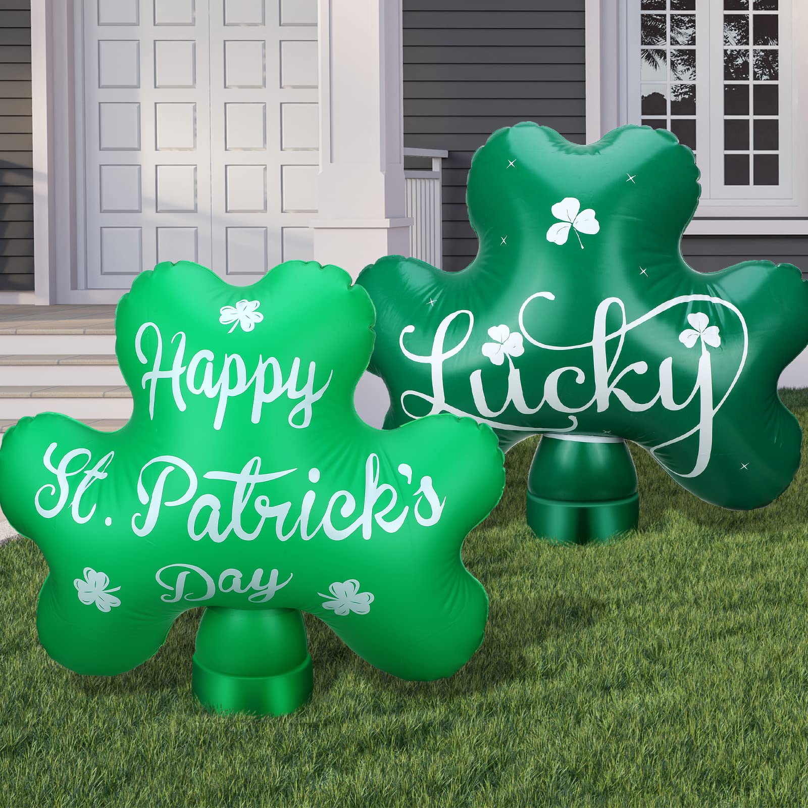 Jetec 2 Pcs 24 Inch St Patricks Day Inflatable Decorations Inflatable Shamrock Outdoor Decoration Lucky Day Indoor Outdoor Blow Up Yar