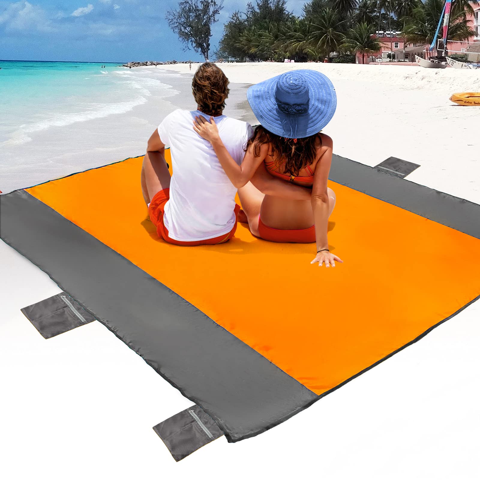 POPCHOSE Sandfree Beach Blanket - Large 83"×78", Waterproof & Sandproof, Ideal for 2 Adults, Lightweight, Easy to Clean, with 6
