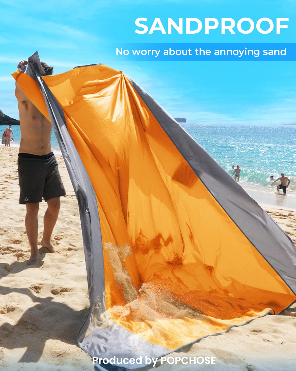 POPCHOSE Sandfree Beach Blanket - Large 83"×78", Waterproof & Sandproof, Ideal for 2 Adults, Lightweight, Easy to Clean, with 6