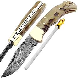 Best.Buy.Damascus1 Damascus pocket knife 6.5" ram horn Handel Hand Knife Pocket knives- Folding knife- Small Pocket knife- Pocket Folding knives- h