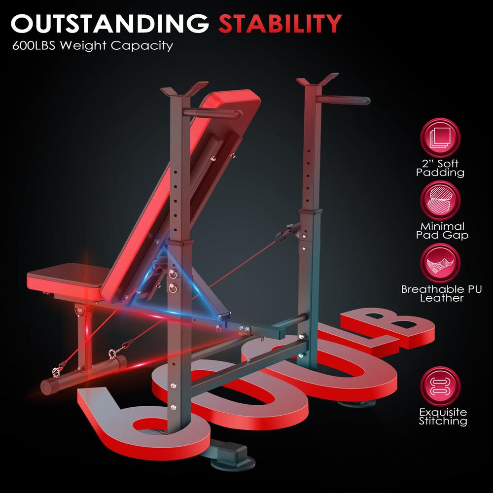 OPPSDECOR 600lbs 6 in 1 Weight Bench Set with Squat Rack Adjustable ...
