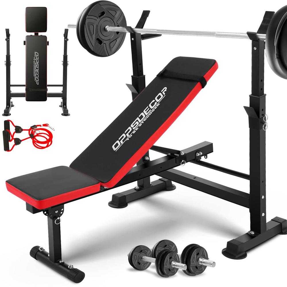 OPPSDECOR 600lbs 6 in 1 Weight Bench Set with Squat Rack Adjustable Workout Bench with Leg Developer Preacher Curl Rack Fitness 