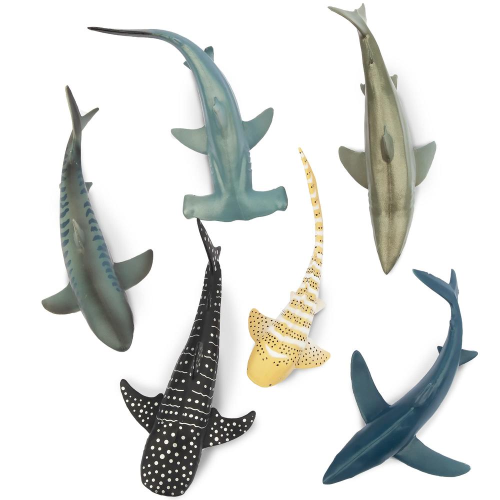 TOYMANY 6PCS 5-6" L Realistic Shark Bath Toy Figurines, Plastic Ocean