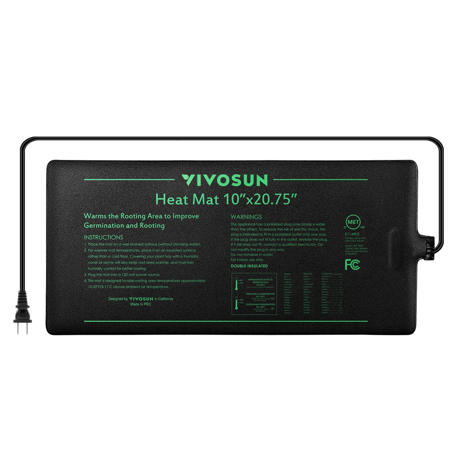 VIVOSUN Durable Waterproof Seedling Heat Mat 10 x 2075 UL & MET-certified Warm Hydroponic Heating Pad for germination, Indoor ga