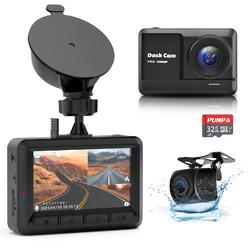 Pumpa Dash Cam Front and Rear, 1080P Full HD Dash Camera for Cars with 32GB SD Card, 2.45'' IPS Screen, 170°Wide Angle, Night Vision,