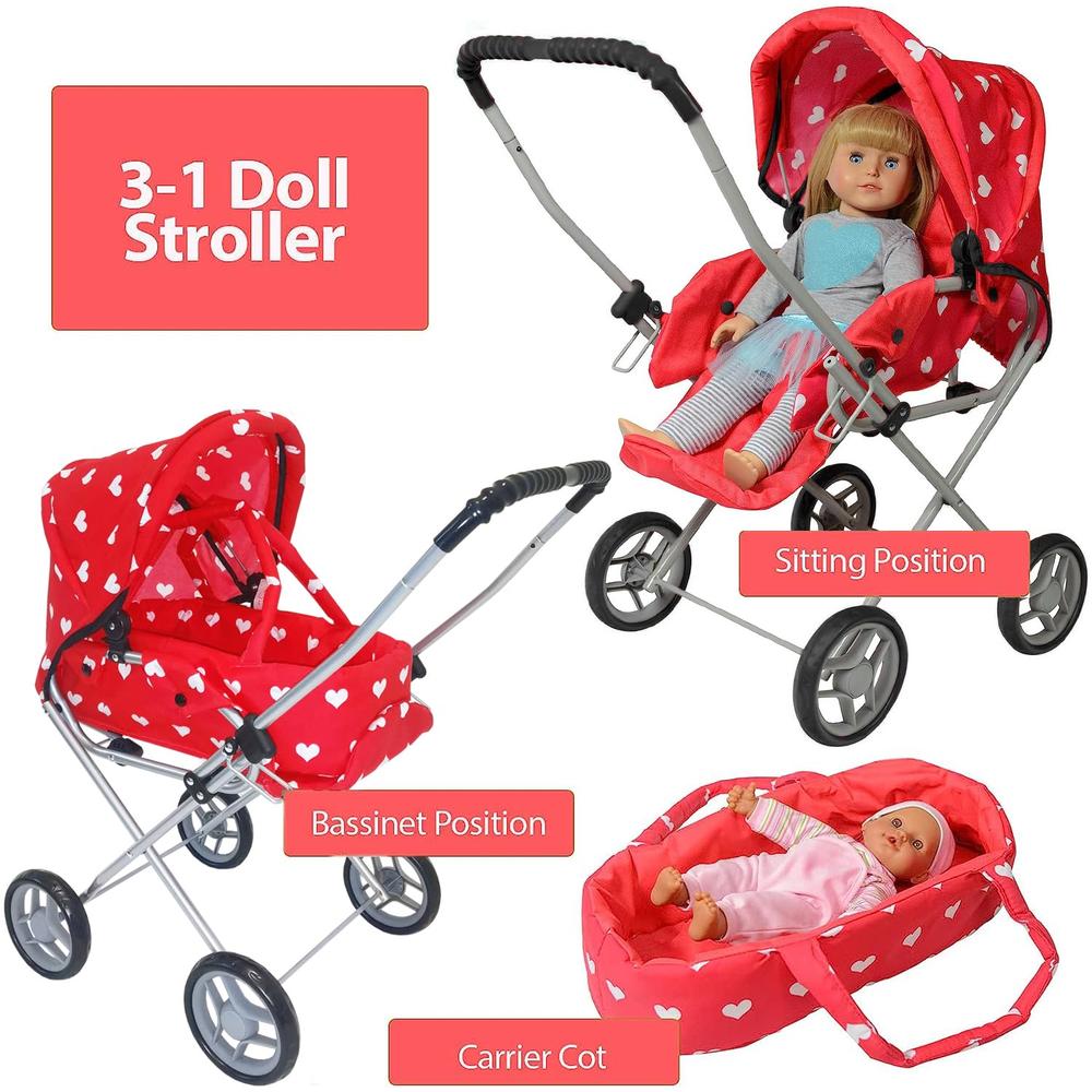 The New York Doll Collection Baby Doll Stroller Play Set, 3-in-1 Babydoll Stroller with Removable Bassinet Baby Carriage for Dolls Toy Doll Stroller for Todd