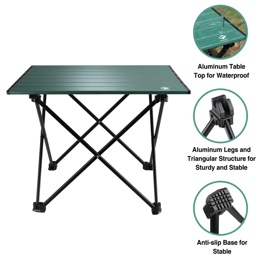 VILLEY Portable Camping Side Table, Ultralight Aluminum Folding Beach Table with Carry Bag for Outdoor Cooking, Picnic, Camp, Bo
