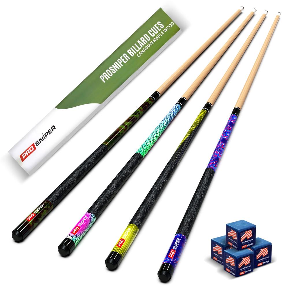 ProSniper Pool Cues | Set of 4 Custom Pool Table Cues Sticks | Made with Hand-Selected Canadian Maple Hardwood | Includes 4 Pool