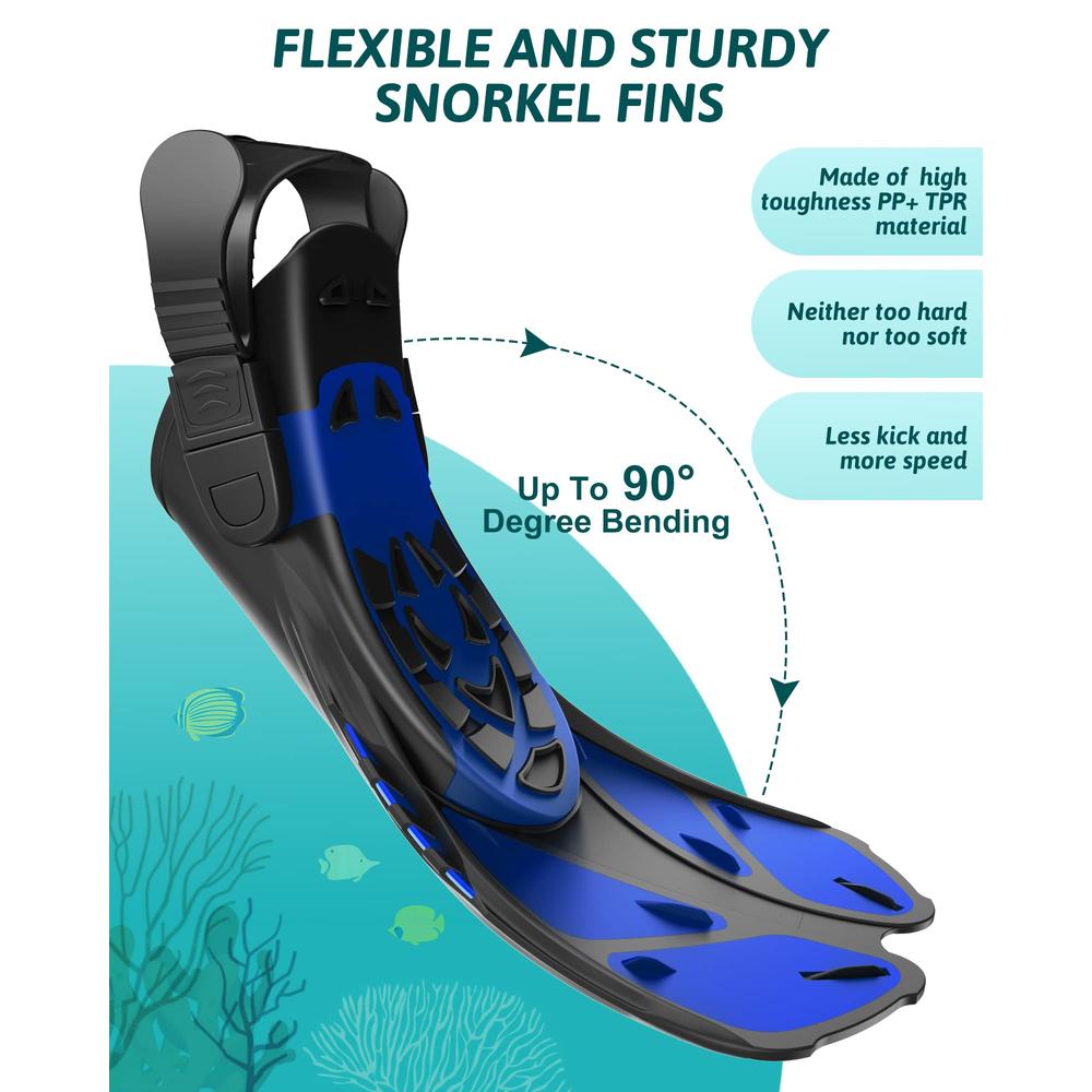 Viginsul Mask Fins Snorkeling Gear for Adults, Full Face Snorkel Mask & Adjustable Swim Fins Snorkel Set, Panoramic View Snorkel