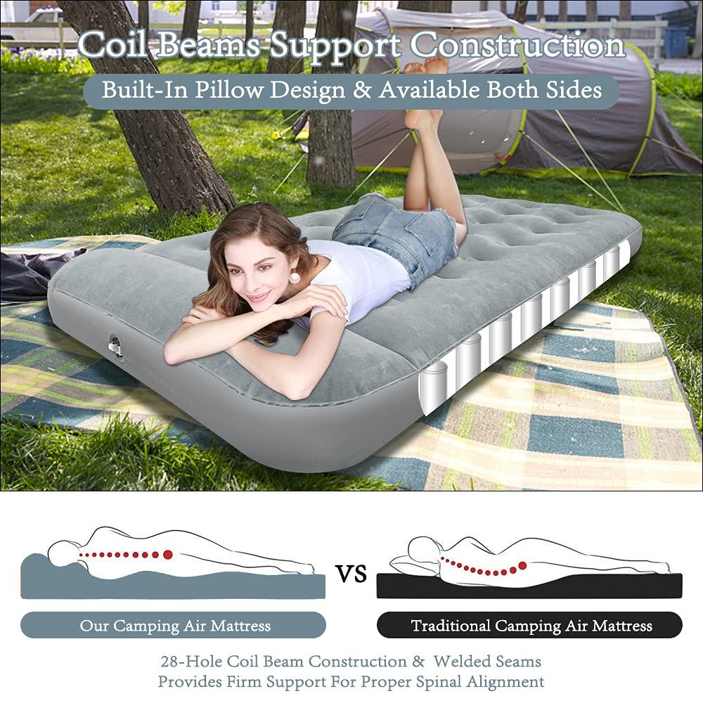 SAYGOGO Camping Air Mattress Travel Bed Sleeping Pad - Leak Proof Inflatable Mattress with Thickened Surface Built-in Pillow Air