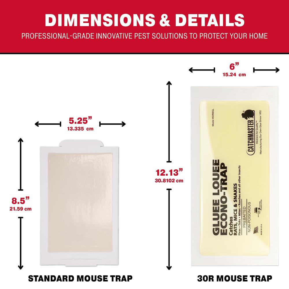 Catchmaster Gluee Louee Rat Extra Large Traps 30-PK, Heavy Duty Glue Traps, Mouse Traps for Home, Pre-Scented Adhesive Glue Boar