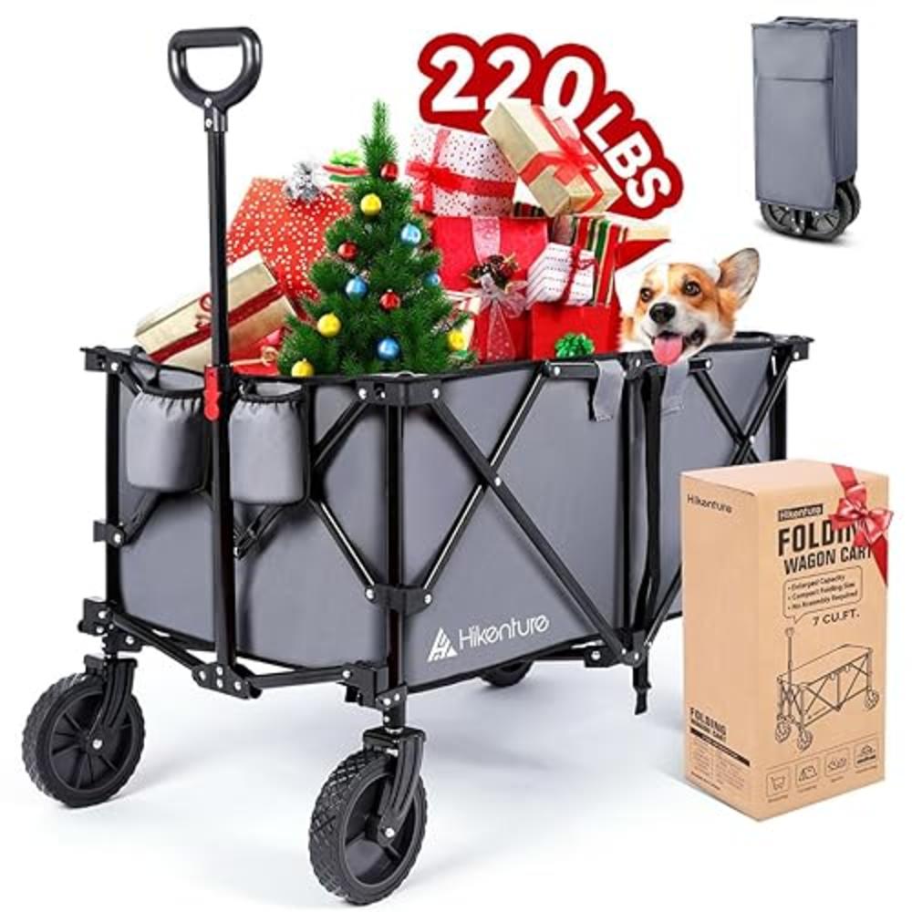 Hikenture Collapsible Wagon with 200L Large Capacity, Utility Wagons Carts Heavy Duty Foldable, Portable Folding Wagon with All-