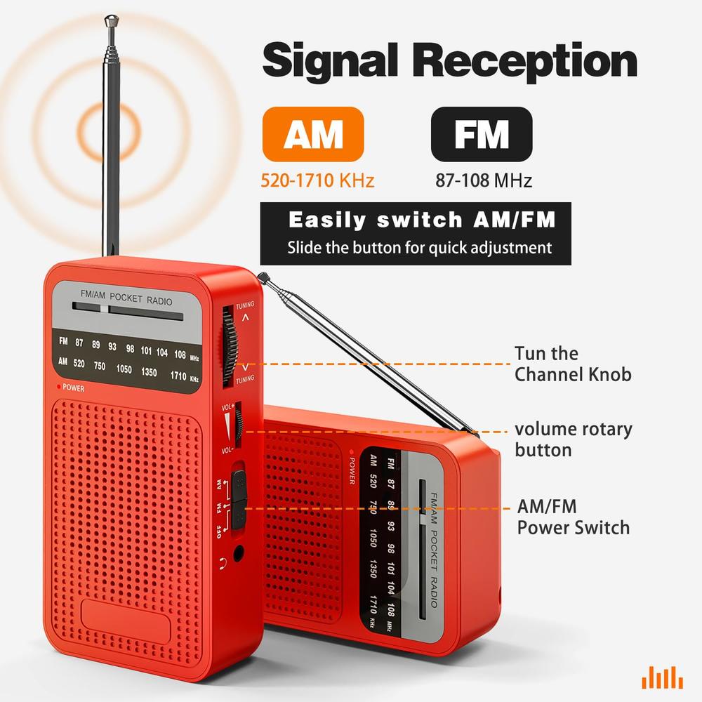 Goodes Portable Radio AM FM, Goodes Transistor Radio with Loud Speaker, Headphone Jack, 2AA Battery Operated Radio for Long Range Recep