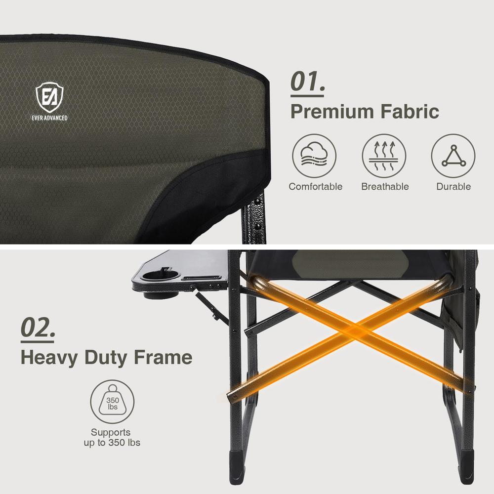 EVER ADVANCED Lightweight Folding Directors Chairs Outdoor, Aluminum Camping Chair with Side Table and Storage Pouch, Heavy Duty