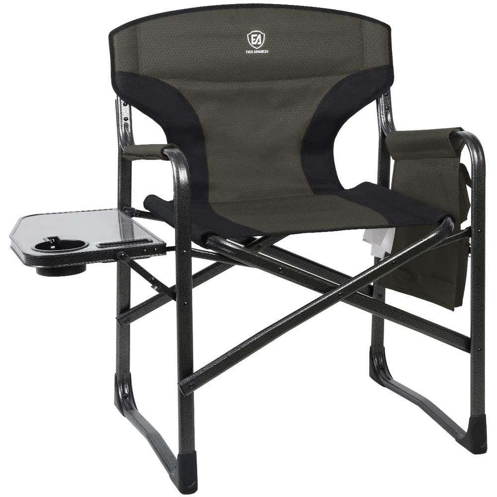 EVER ADVANCED Lightweight Folding Directors Chairs Outdoor, Aluminum Camping Chair with Side Table and Storage Pouch, Heavy Duty