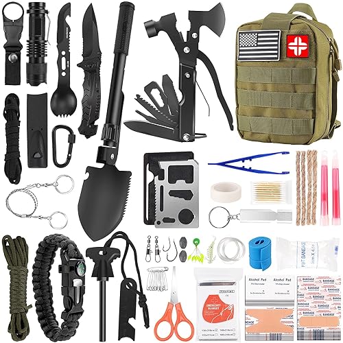 LUXMOM Survival Kit and First Aid Kit, 142Pcs Professional Survival Gear and Equipment with Molle Pouch, for Men Dad Husband Who Likes