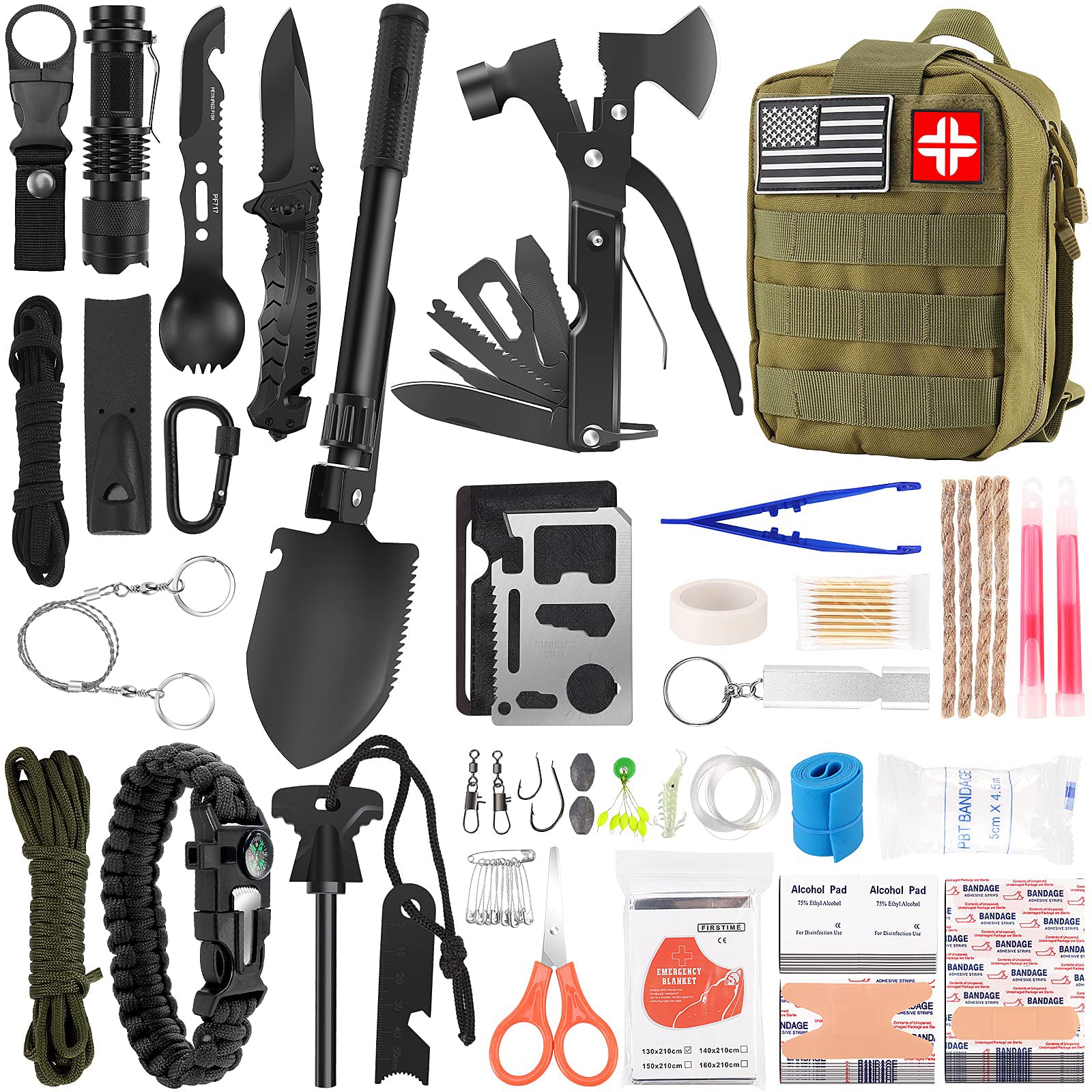 LUXMOM Survival Kit and First Aid Kit, 142Pcs Professional Survival Gear and Equipment with Molle Pouch, for Men Dad Husband Who Likes