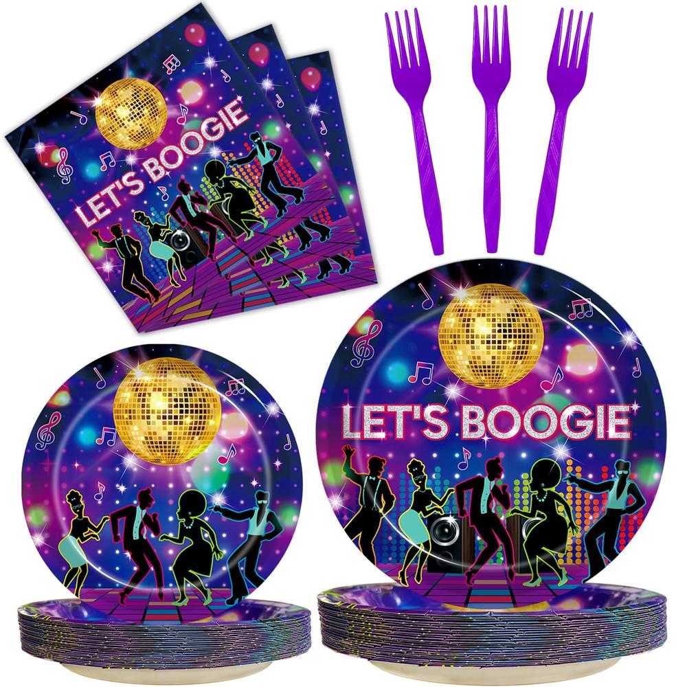 Kepeel 96 Pcs 70s Disco Party Plates and Napkins Supplies, The 70's Birthday Party Decorations 80s 90s Dance Disco Boogie Theme 