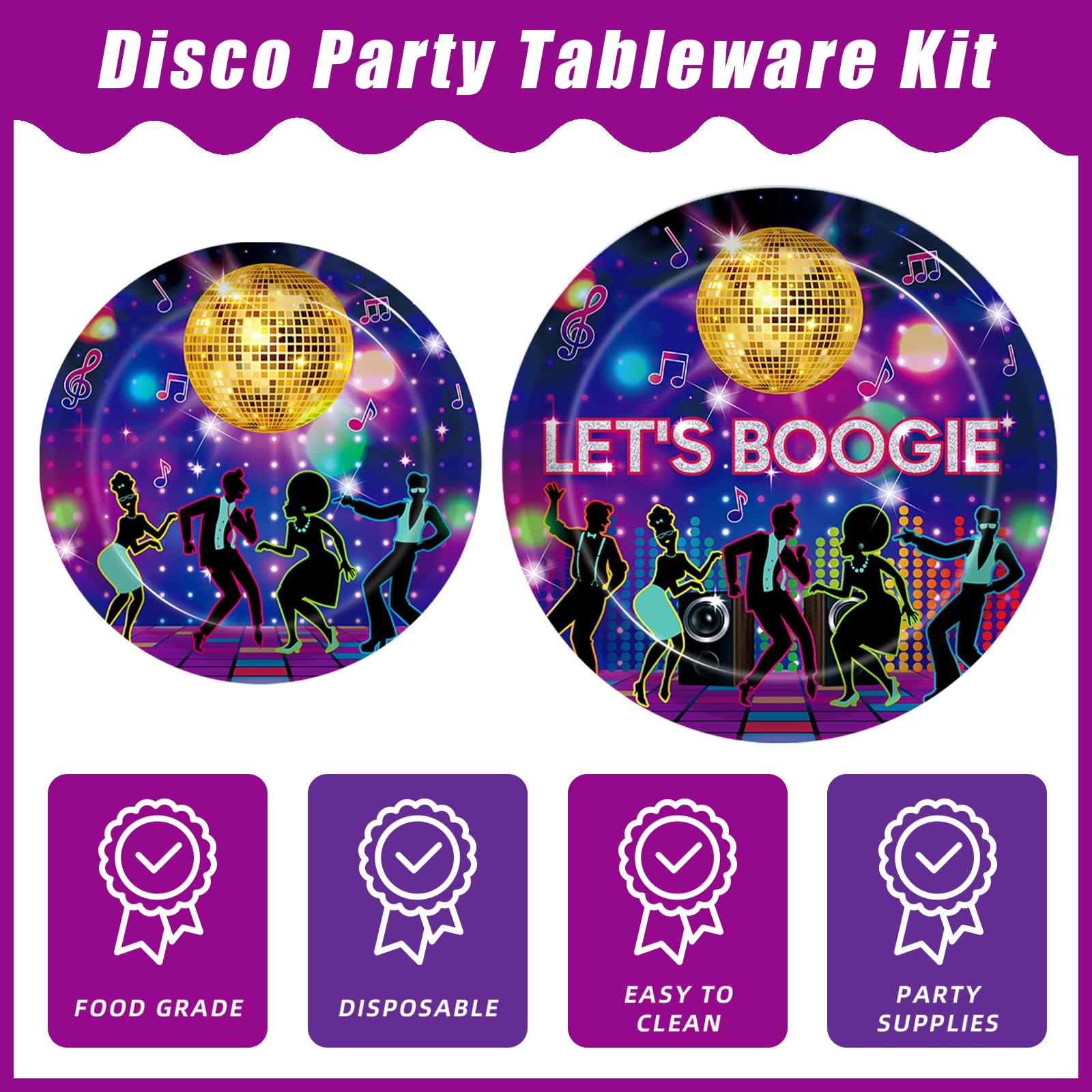 Kepeel 96 Pcs 70s Disco Party Plates and Napkins Supplies, The 70's Birthday Party Decorations 80s 90s Dance Disco Boogie Theme 