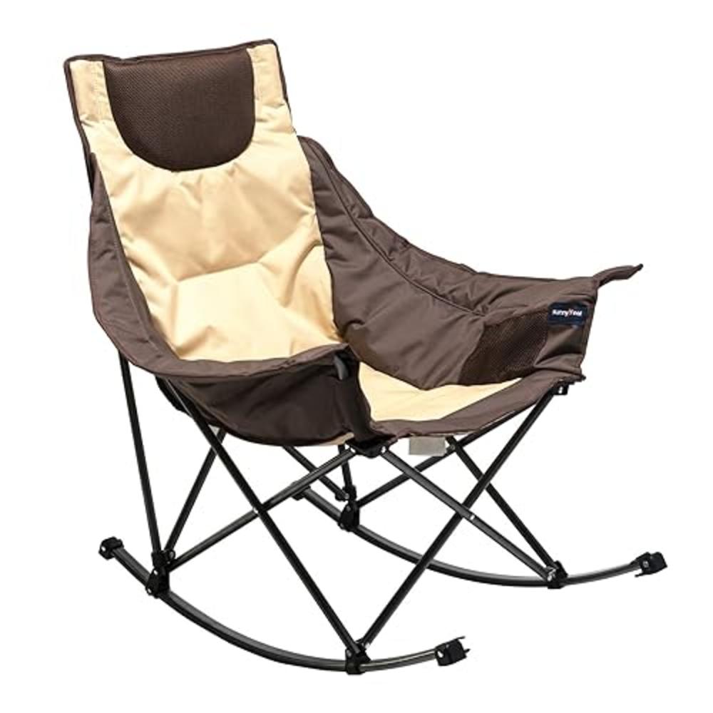 SUNNYFEEL Rocking Camping Chair, Luxury Padded Recliner, Oversized Folding Lawn Chair with Pocket, Heavy Duty for Outdoor/Picnic