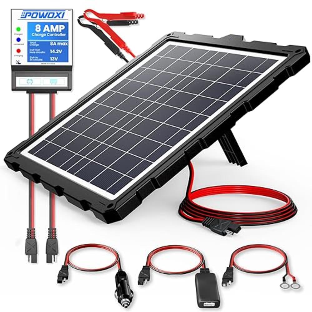 POWOXI-Upgraded-20W-Solar-Battery-Charger-Maintainer, External Smart 3-Stages PWM Charge Controller, 12V Solar Panel Trickle Cha