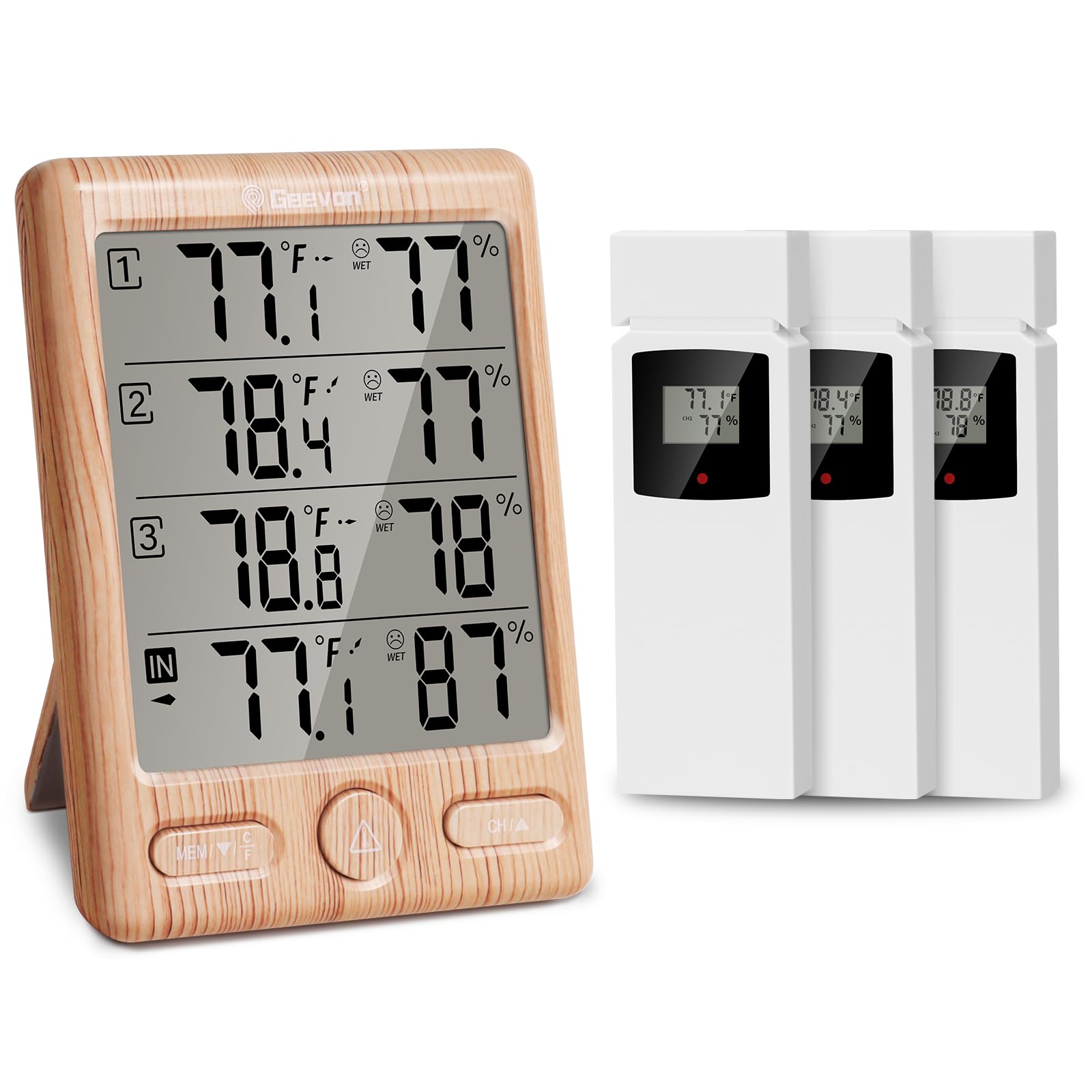 GEEVON 228646 Geevon Indoor Outdoor Thermometer Wireless with 3