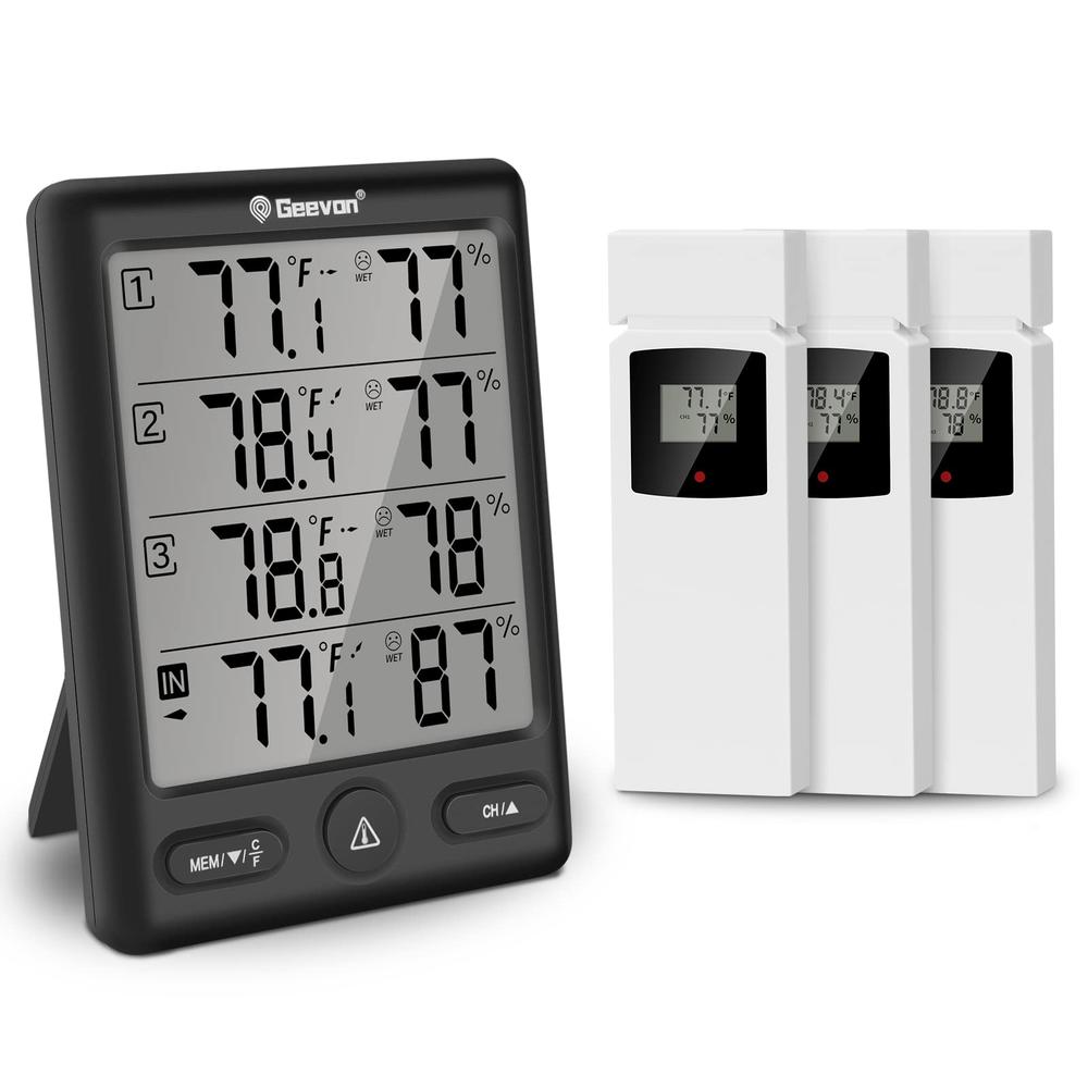 Geevon Indoor Outdoor Thermometer Wireless with 3 Remote Sensors, Digital Hygrometer Thermometer, Wireless Temperature Humidity