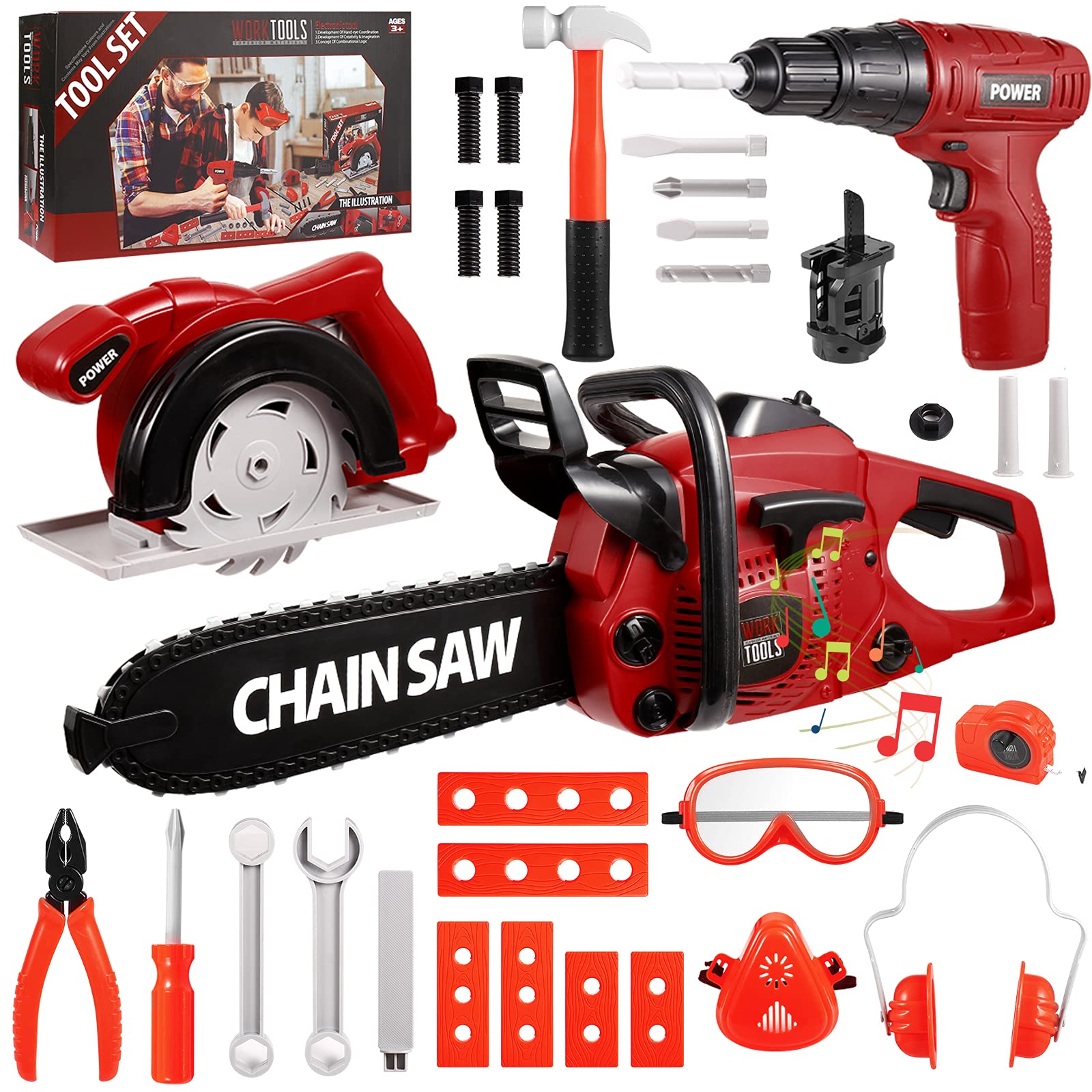 Vextronic Kids Tool Set 36 PCS with Toy Chainsaw Electronic Toy