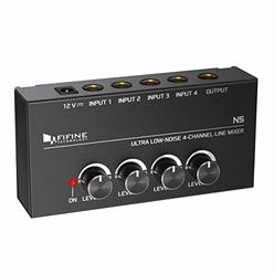 FIFINE TECHNOLOGY FIFINE Ultra Low-Noise 4-Channel Line Mixer for Sub-Mixing,4 Stereo Channel Mini Audio Mixer with AC adapter.Ideal for Small Clu
