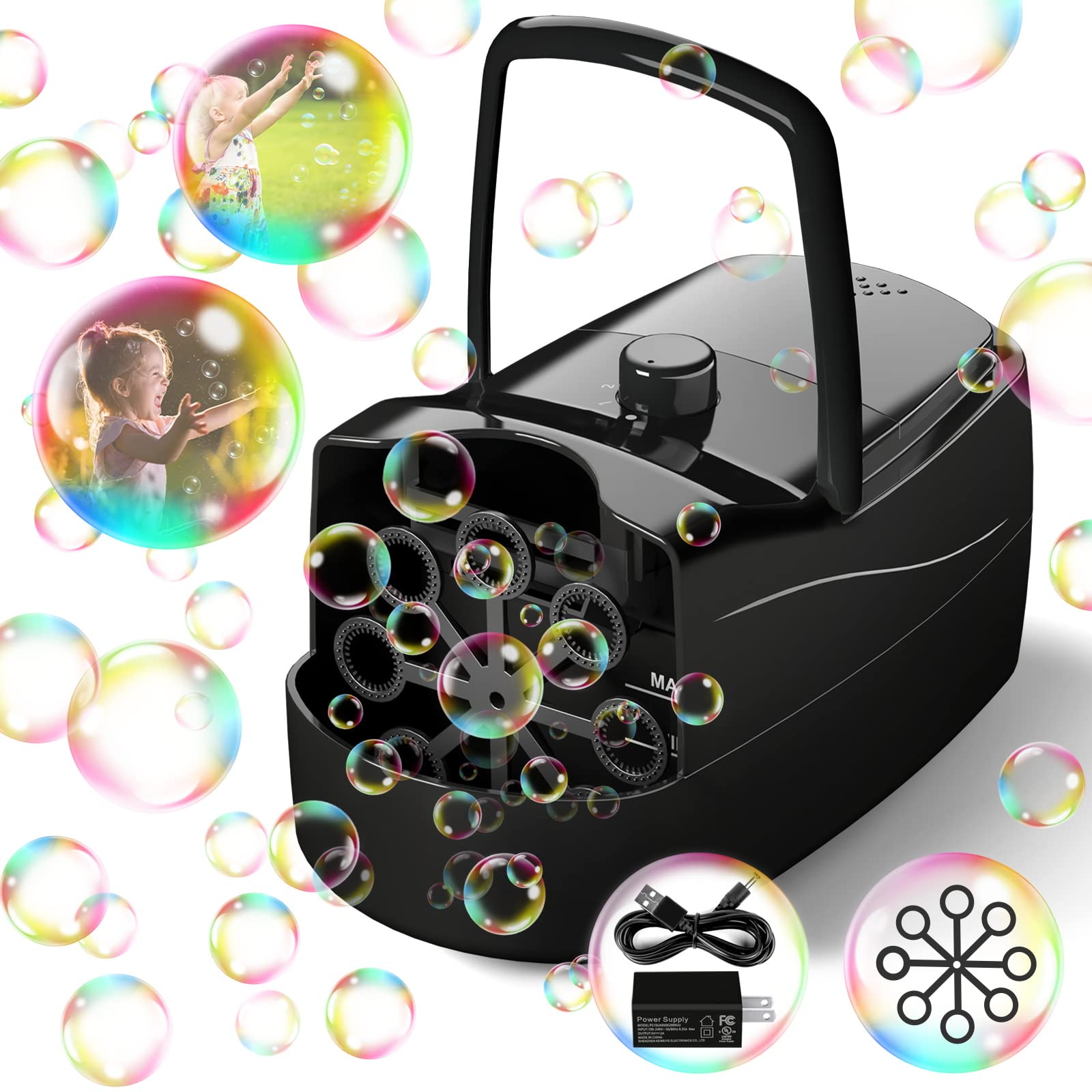 Sizonjoy Bubble Machine Automatic Bubble Blower, 10000+ Bubbles Per Minute with 2 Speeds, 8 Wands Bubble Maker, Plug-in or Batteries Bubb