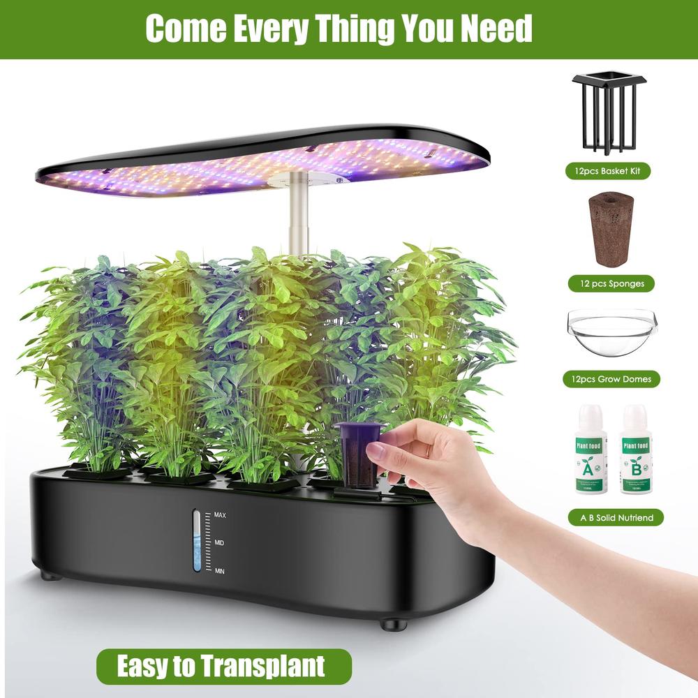 KICHGARDEN Large Tank Hydroponics Growing System 12 Pods, Herb Garden Kit Indoor with Grow Lights, Plants Germination Kit with Quiet Water